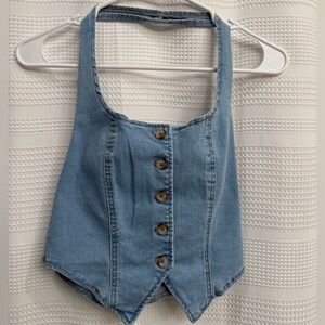 Shein Light Wash Stretch Denim Halter